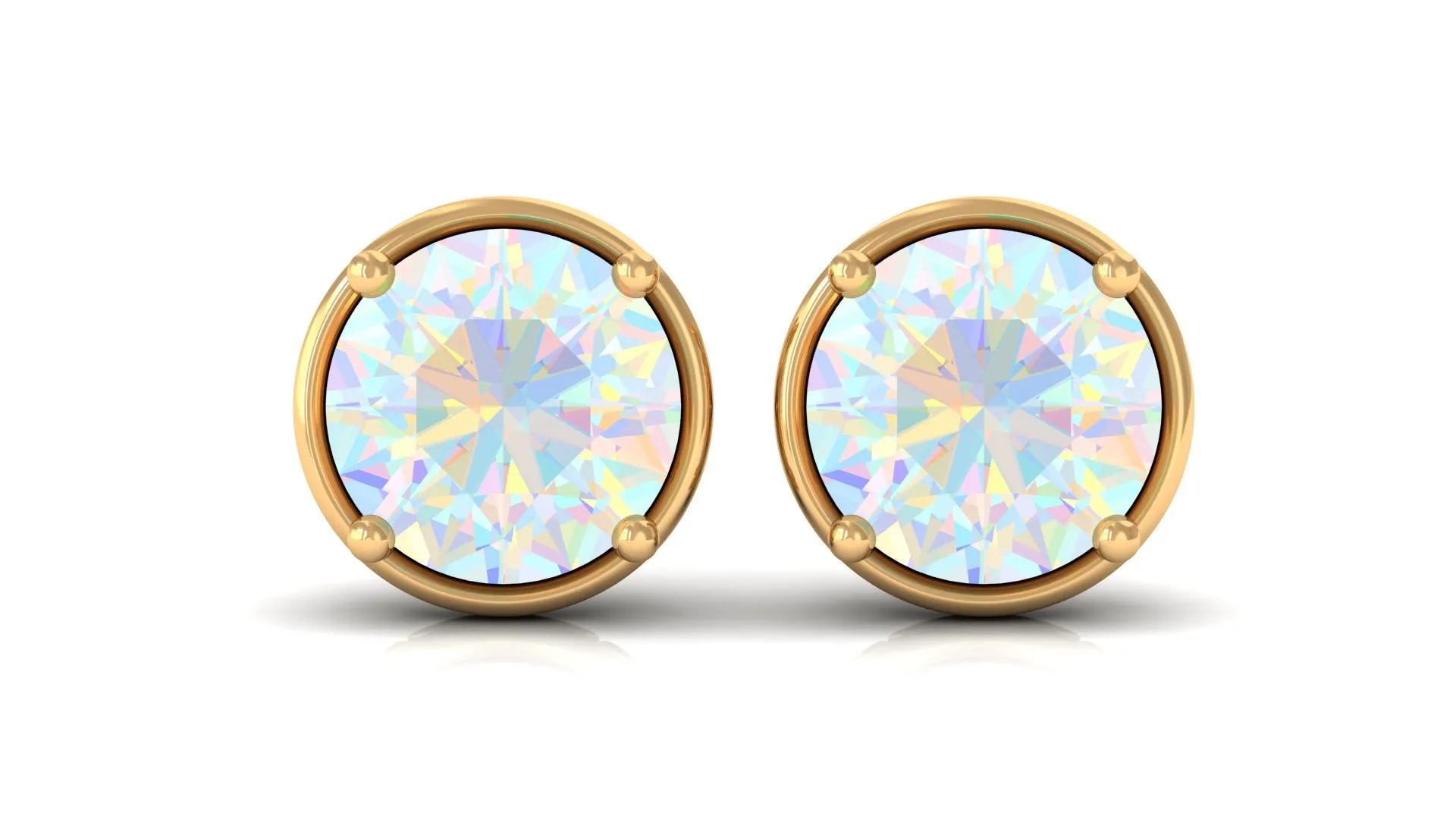 Ethiopian Opal Solitaire Stud Earrings with Screw Back