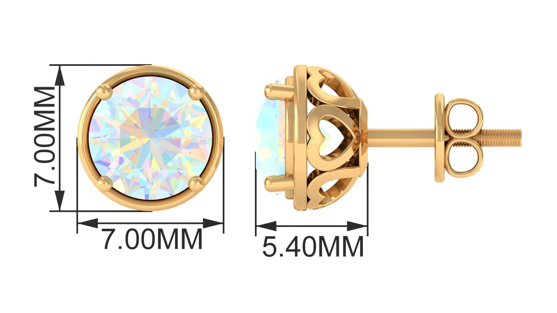 Ethiopian Opal Solitaire Stud Earrings with Screw Back
