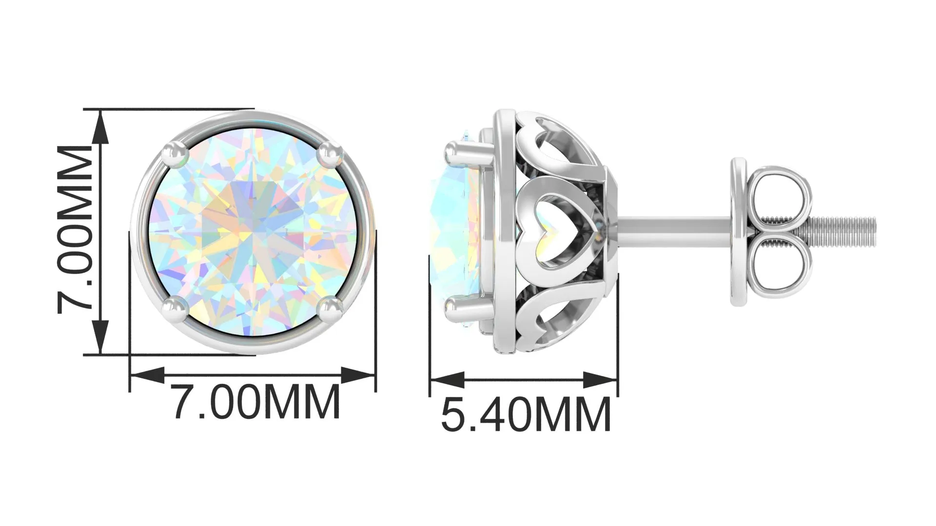 Ethiopian Opal Solitaire Stud Earrings with Screw Back
