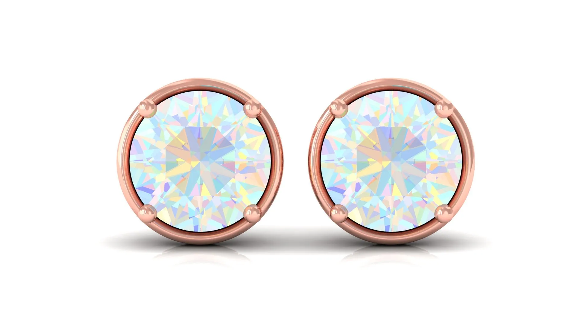 Ethiopian Opal Solitaire Stud Earrings with Screw Back