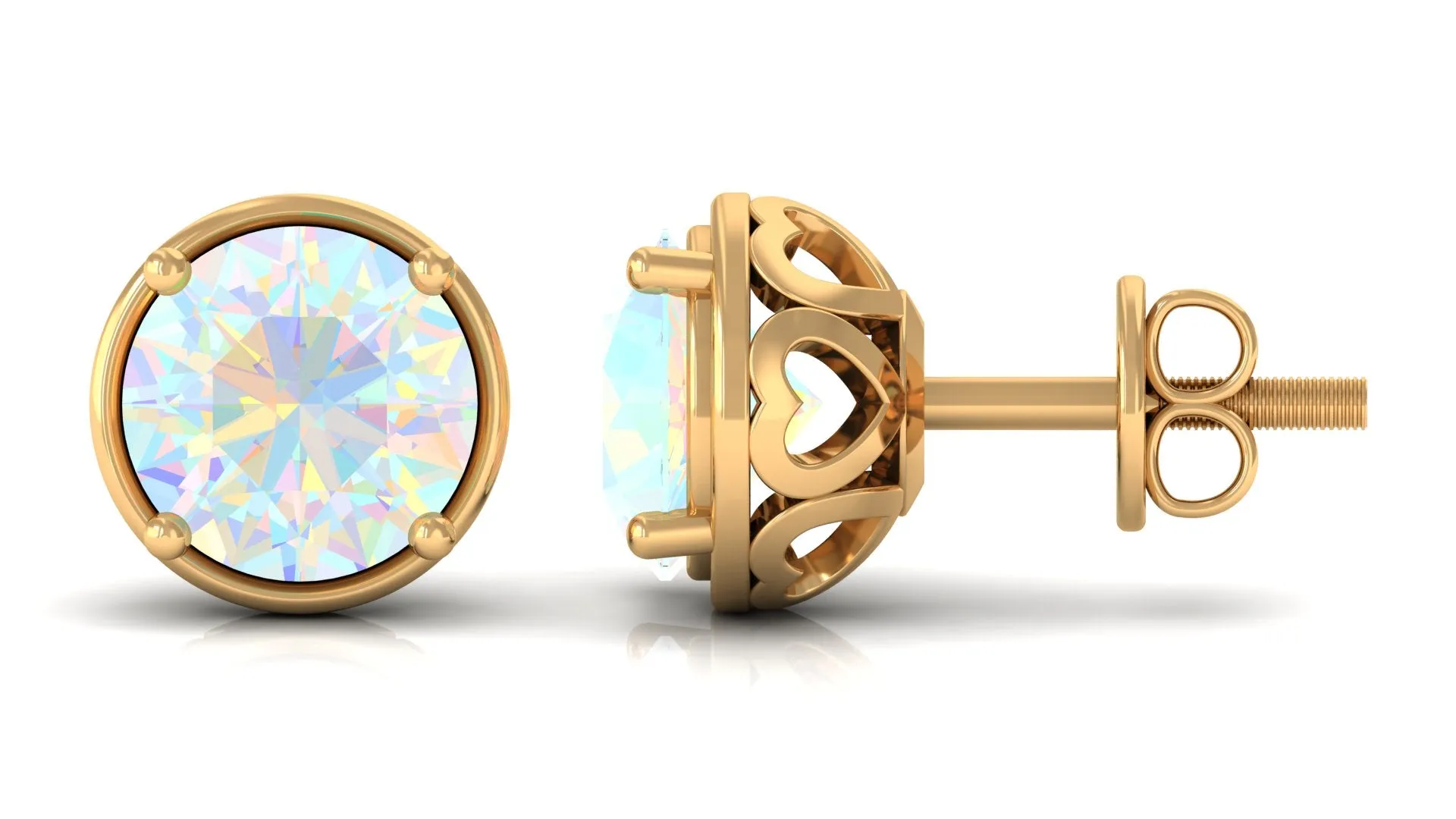 Ethiopian Opal Solitaire Stud Earrings with Screw Back