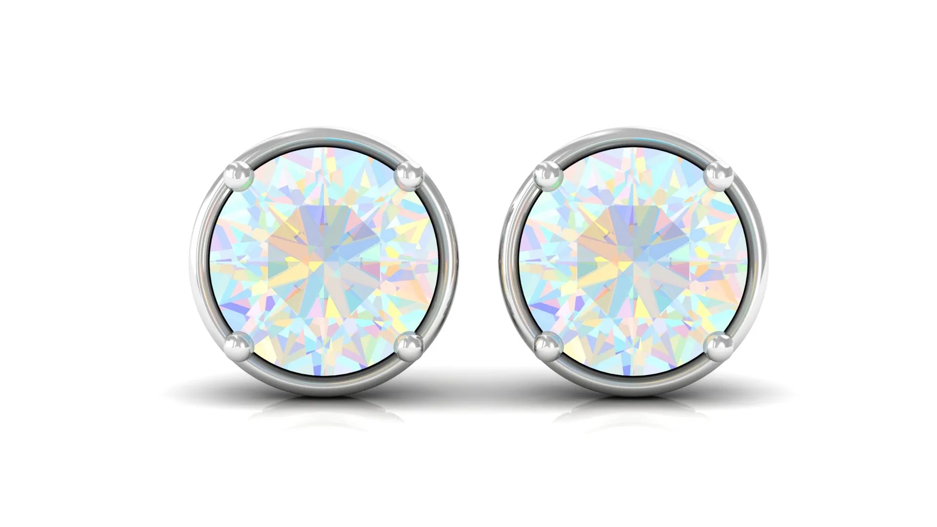Ethiopian Opal Solitaire Stud Earrings with Screw Back