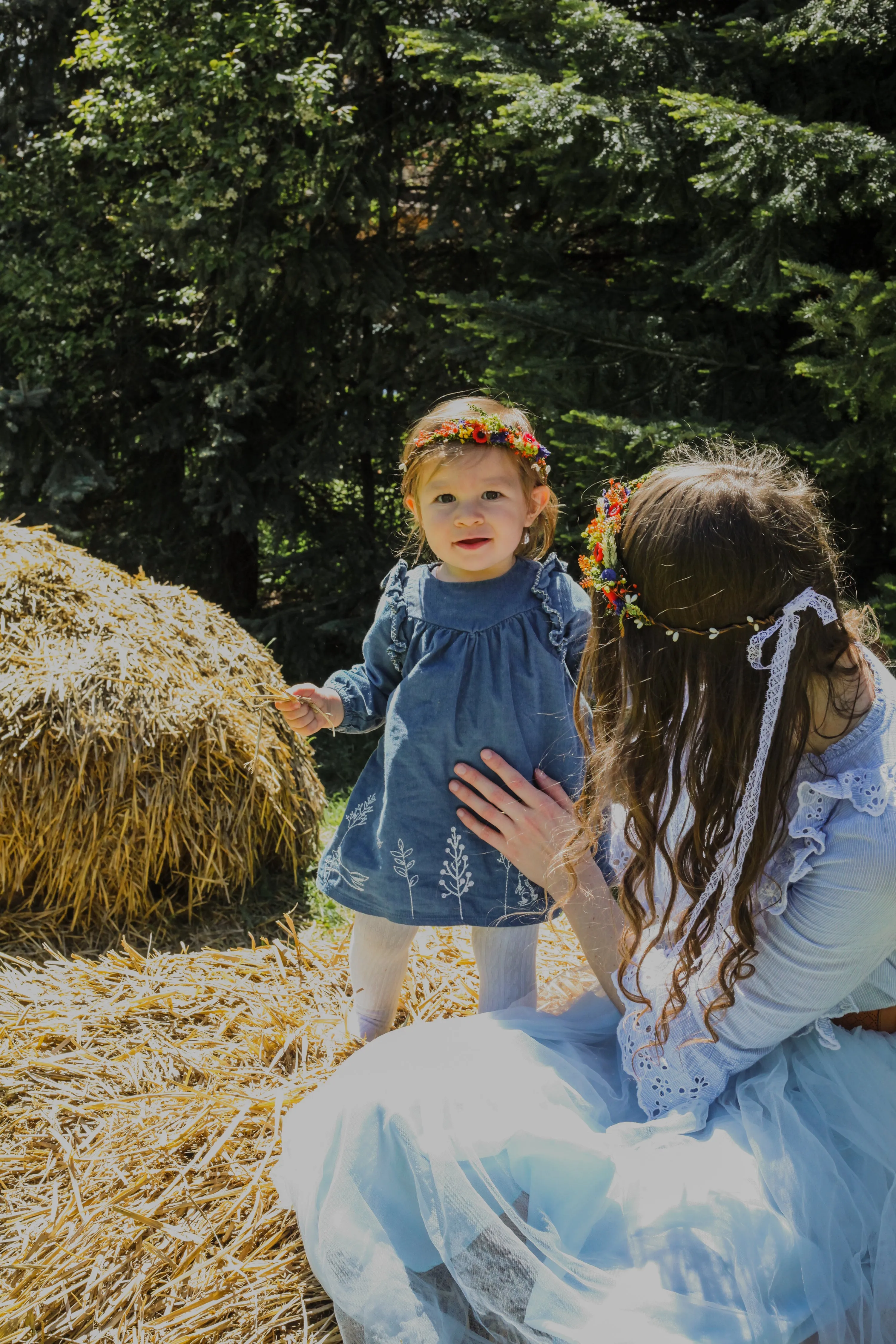 Folk Mommy and Me flower crowns Matching set of hair wreaths for mum and daughter Family photoshoot Flower girl wreath Bridal meadow wreath