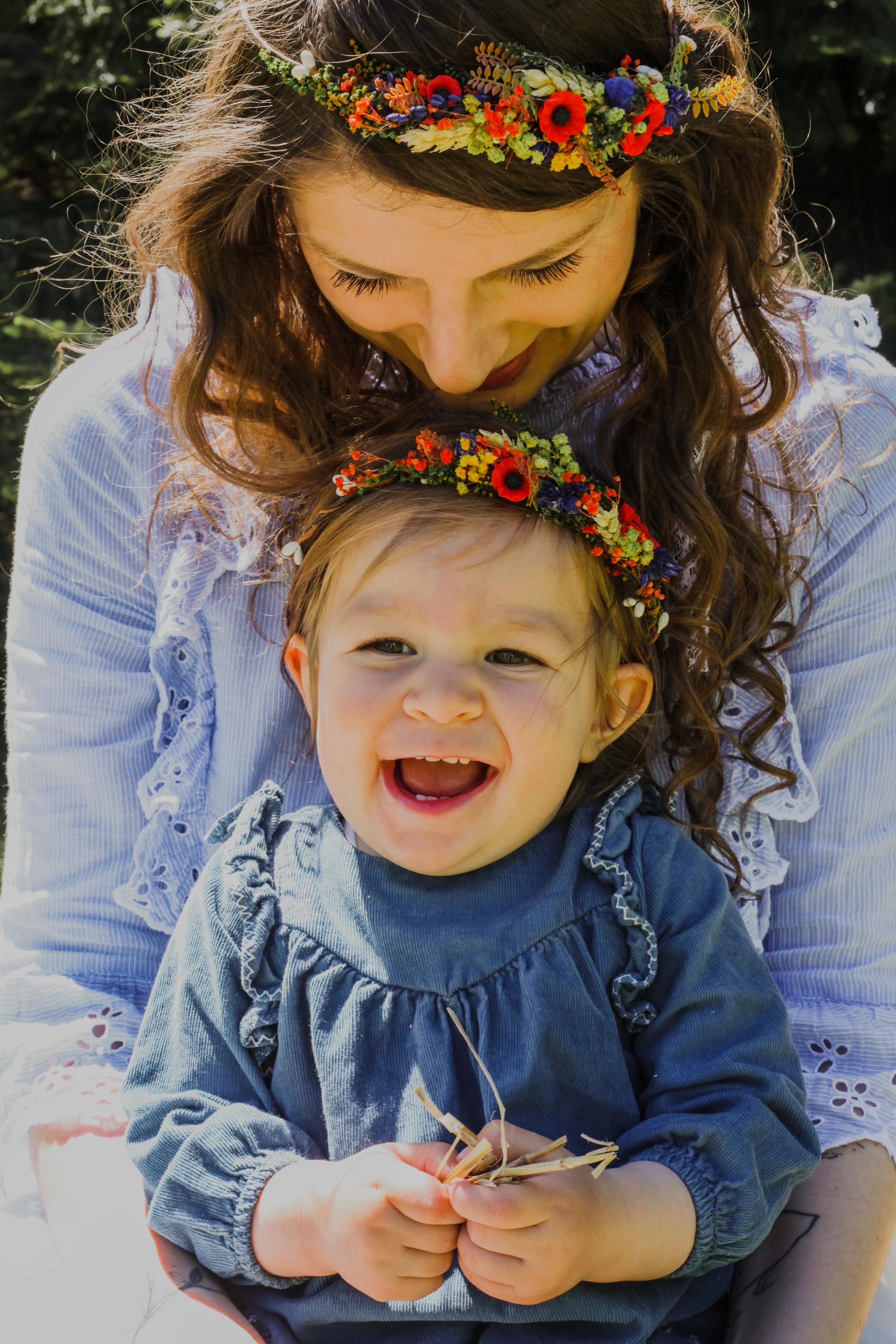 Folk Mommy and Me flower crowns Matching set of hair wreaths for mum and daughter Family photoshoot Flower girl wreath Bridal meadow wreath