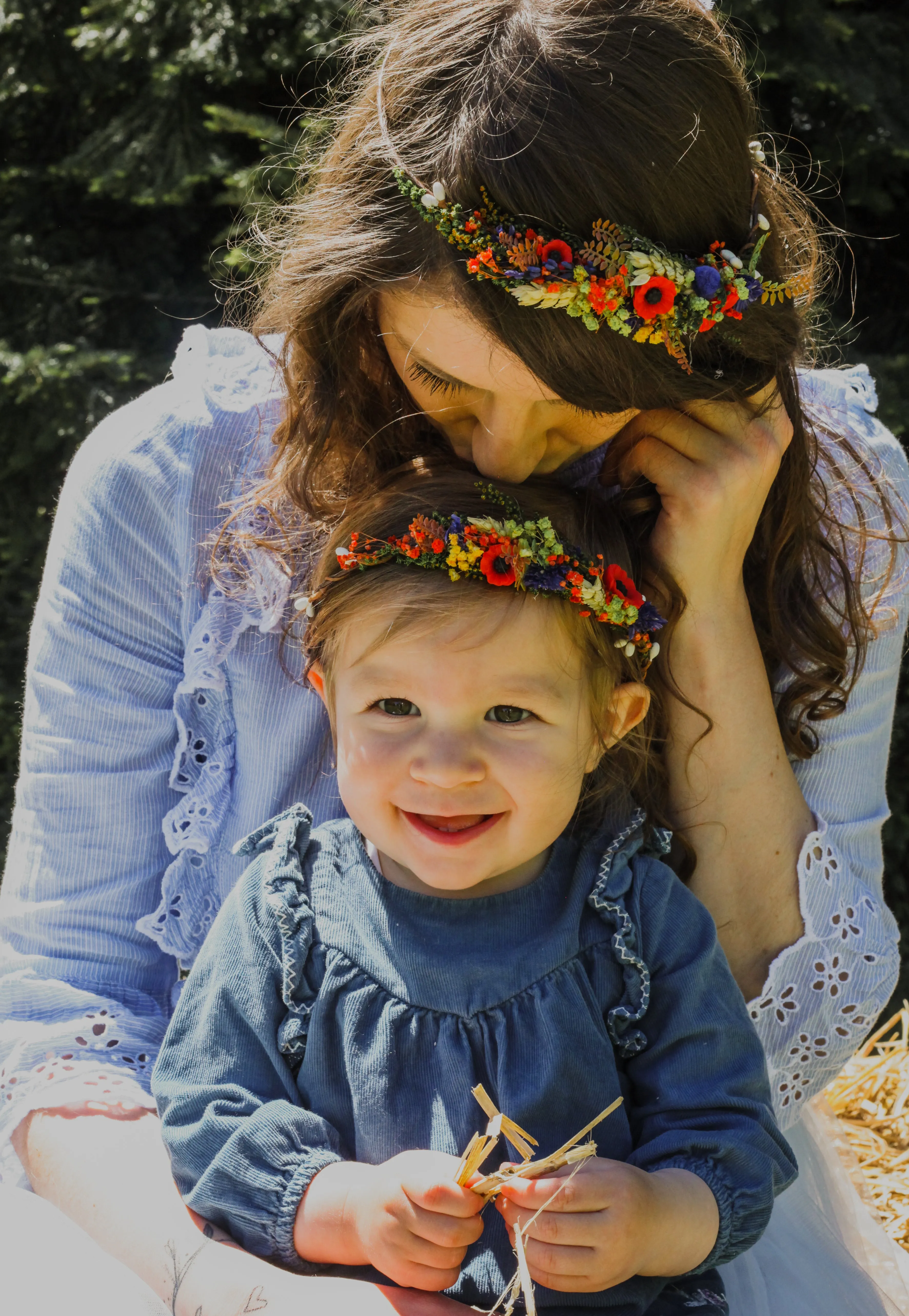 Folk Mommy and Me flower crowns Matching set of hair wreaths for mum and daughter Family photoshoot Flower girl wreath Bridal meadow wreath