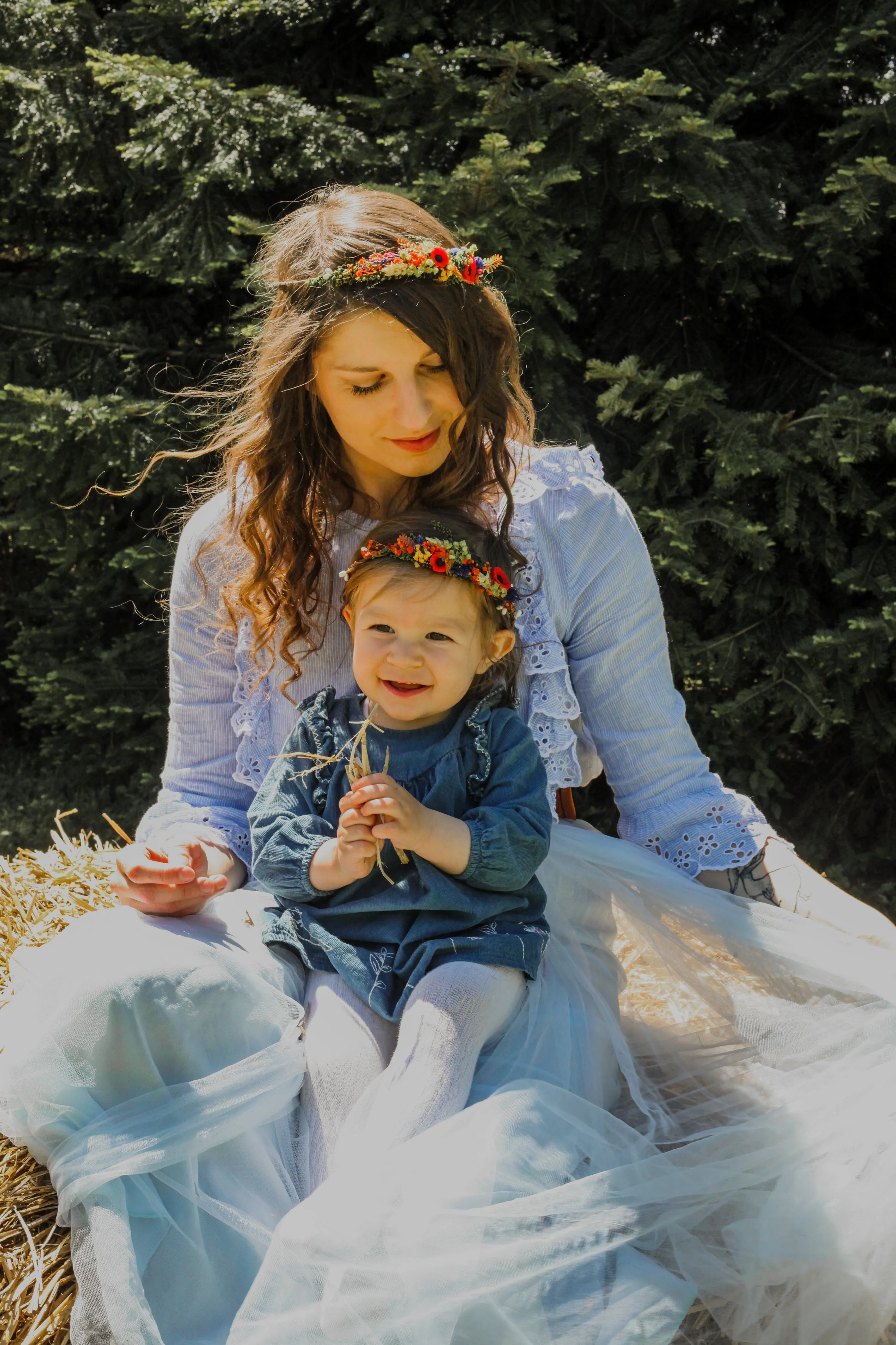 Folk Mommy and Me flower crowns Matching set of hair wreaths for mum and daughter Family photoshoot Flower girl wreath Bridal meadow wreath