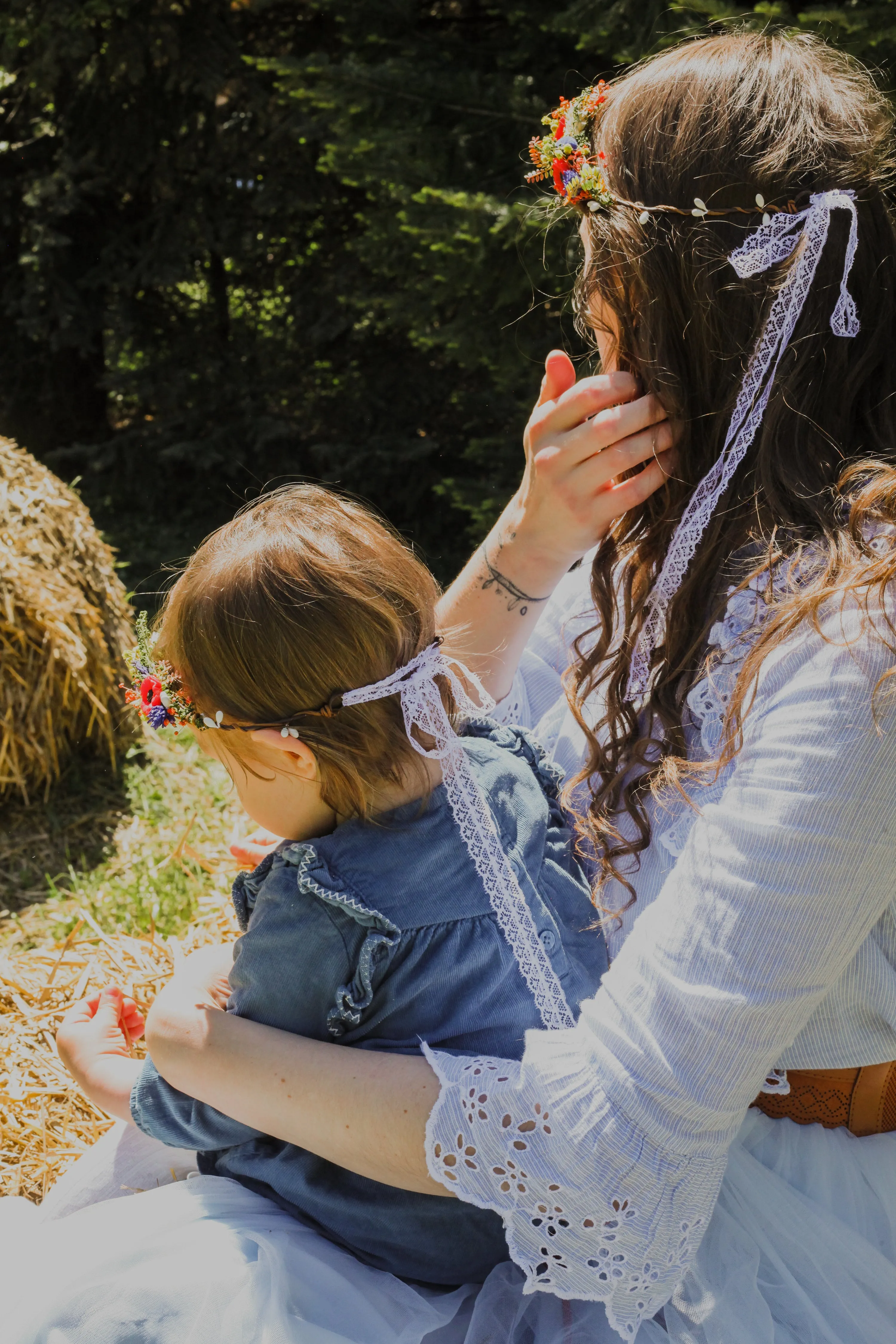 Folk Mommy and Me flower crowns Matching set of hair wreaths for mum and daughter Family photoshoot Flower girl wreath Bridal meadow wreath