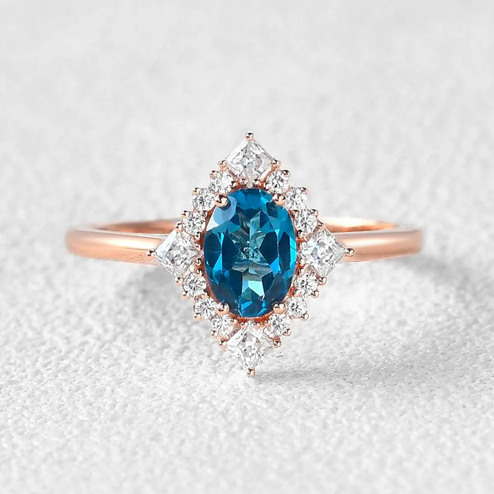 Geometric London Blue Topaz Vintage Ring