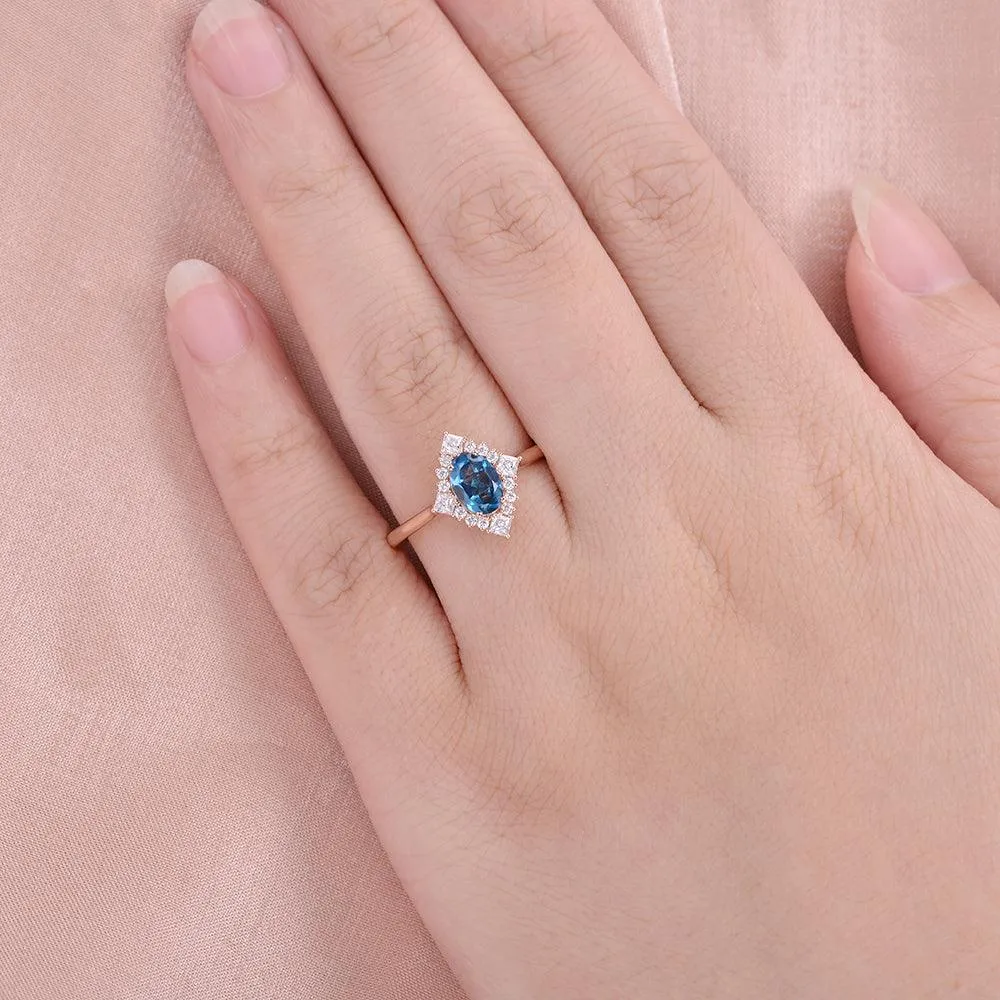 Geometric London Blue Topaz Vintage Ring