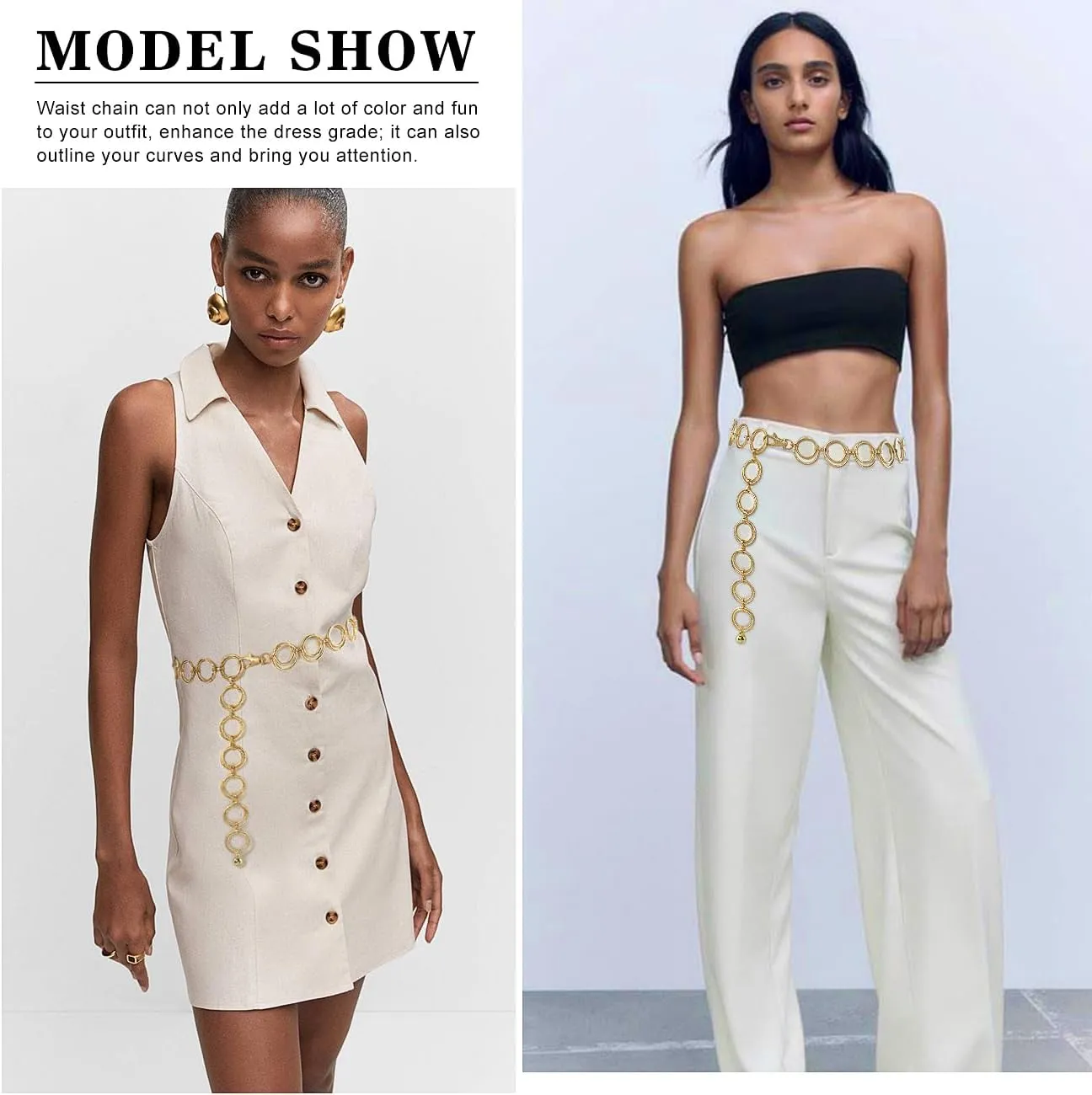 Glamorstar O-Ring Chain Belt Waist Chain Belts for Women Dresses
