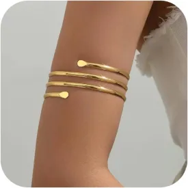Gold & Silver Arm Cuffs - Women's Dainty Adjustable Bangle Fashion Jewelry