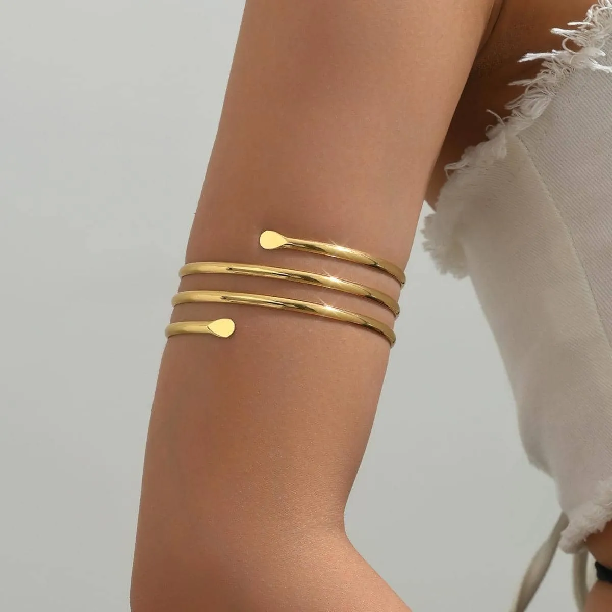 Gold & Silver Arm Cuffs - Women's Dainty Adjustable Bangle Fashion Jewelry