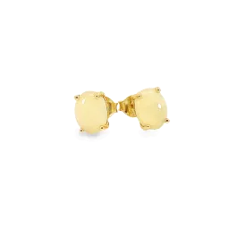 Gold Plated Silver 8x6mm White Opal Earring studs