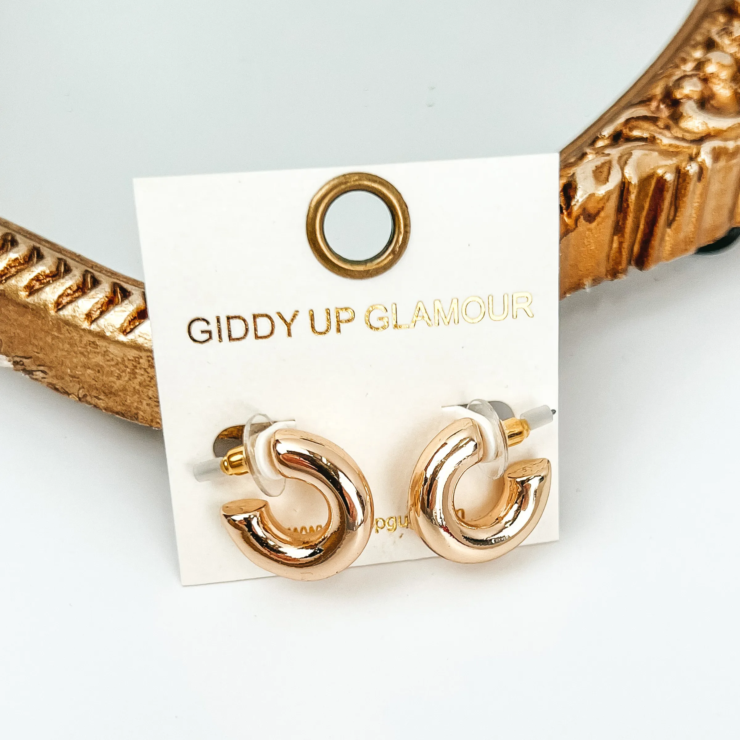 Gold Tone Thick Hoop Huggie Earrings