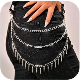 Goth Pants Chain Silver Layered Wallet Chain Punk Rivet Jeans Jewelry for Women and Men