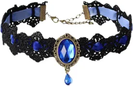 Gothic Lace Choker Necklace with Vintage Crystal Gems - Vampire Bat Design, Perfect for Halloween, Parties & Costumes