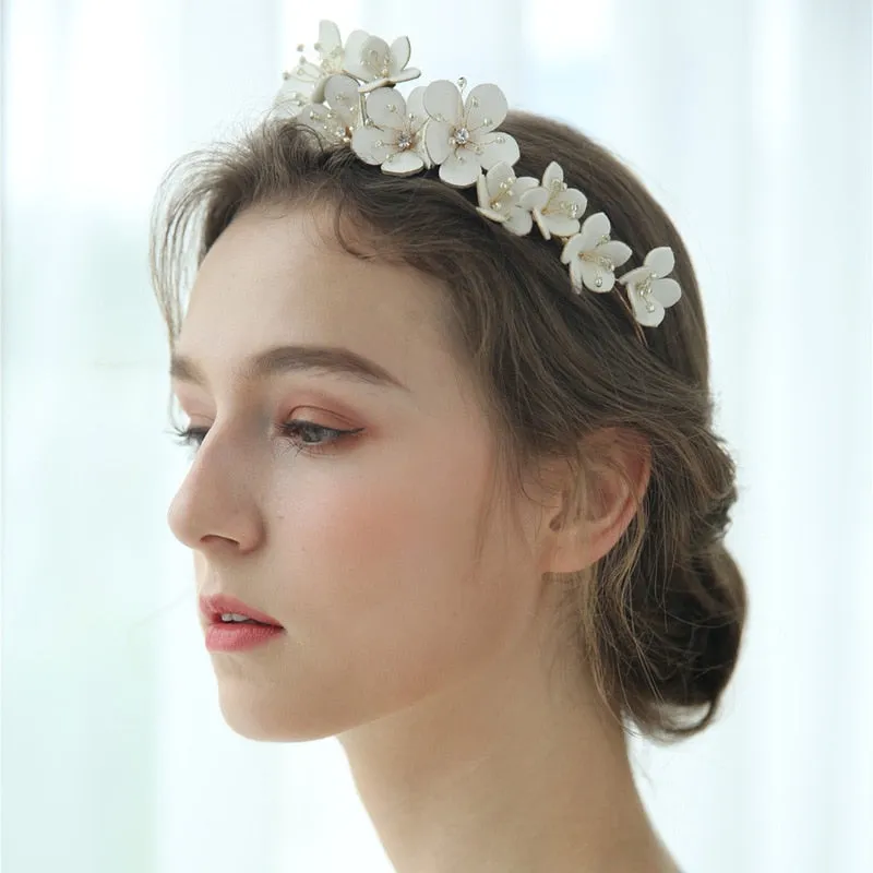 Handmade Wreath Simulated Pearl Headband Bridal Wedding Headpiece 