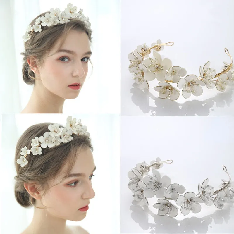 Handmade Wreath Simulated Pearl Headband Bridal Wedding Headpiece 