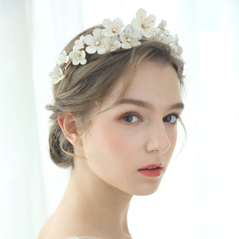 Handmade Wreath Simulated Pearl Headband Bridal Wedding Headpiece 