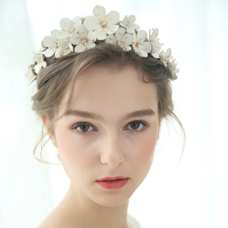 Handmade Wreath Simulated Pearl Headband Bridal Wedding Headpiece 