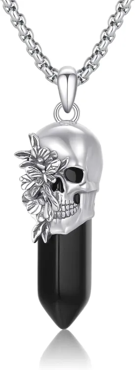 Healing Crystal Necklace 925 Sterling Silver Dragon/Lion/Saint Sebastian/Skull/WingNecklaces Obsidian Necklace Jewelry for Men Women with Chain