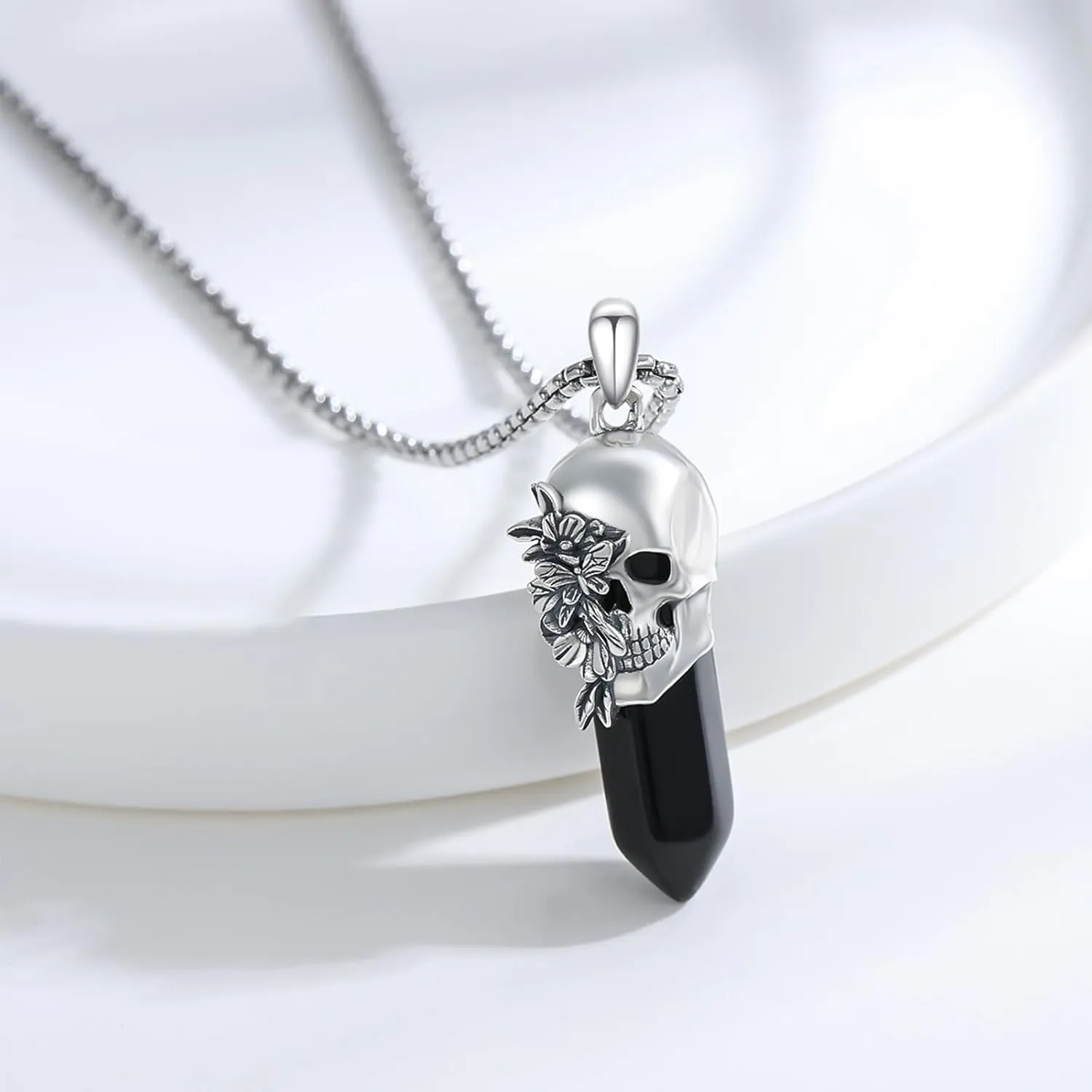 Healing Crystal Necklace 925 Sterling Silver Dragon/Lion/Saint Sebastian/Skull/WingNecklaces Obsidian Necklace Jewelry for Men Women with Chain