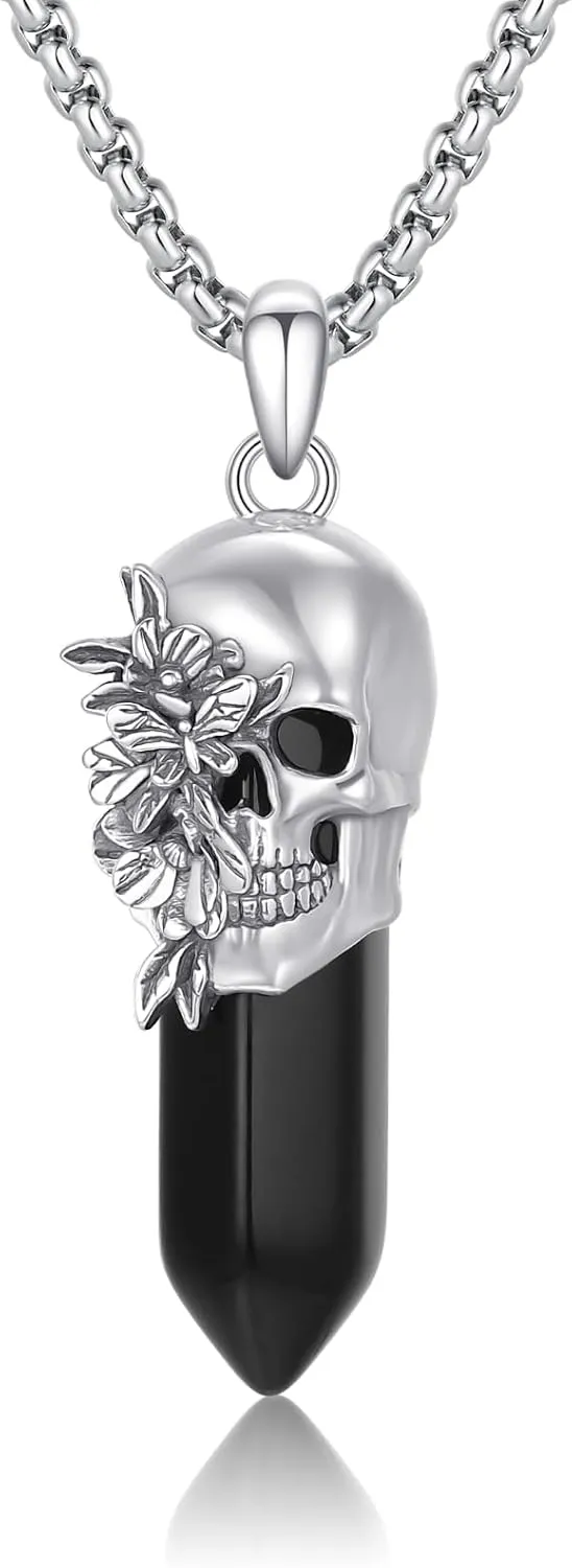 Healing Crystal Necklace 925 Sterling Silver Dragon/Lion/Saint Sebastian/Skull/WingNecklaces Obsidian Necklace Jewelry for Men Women with Chain