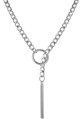 Heart O ring Slip Chain Necklaces for Women Stainless Steel Cuban Chain Bar Necklace Punk Rock Collar Necklace Handmade Adjustable Lariat Y Necklaces for Men