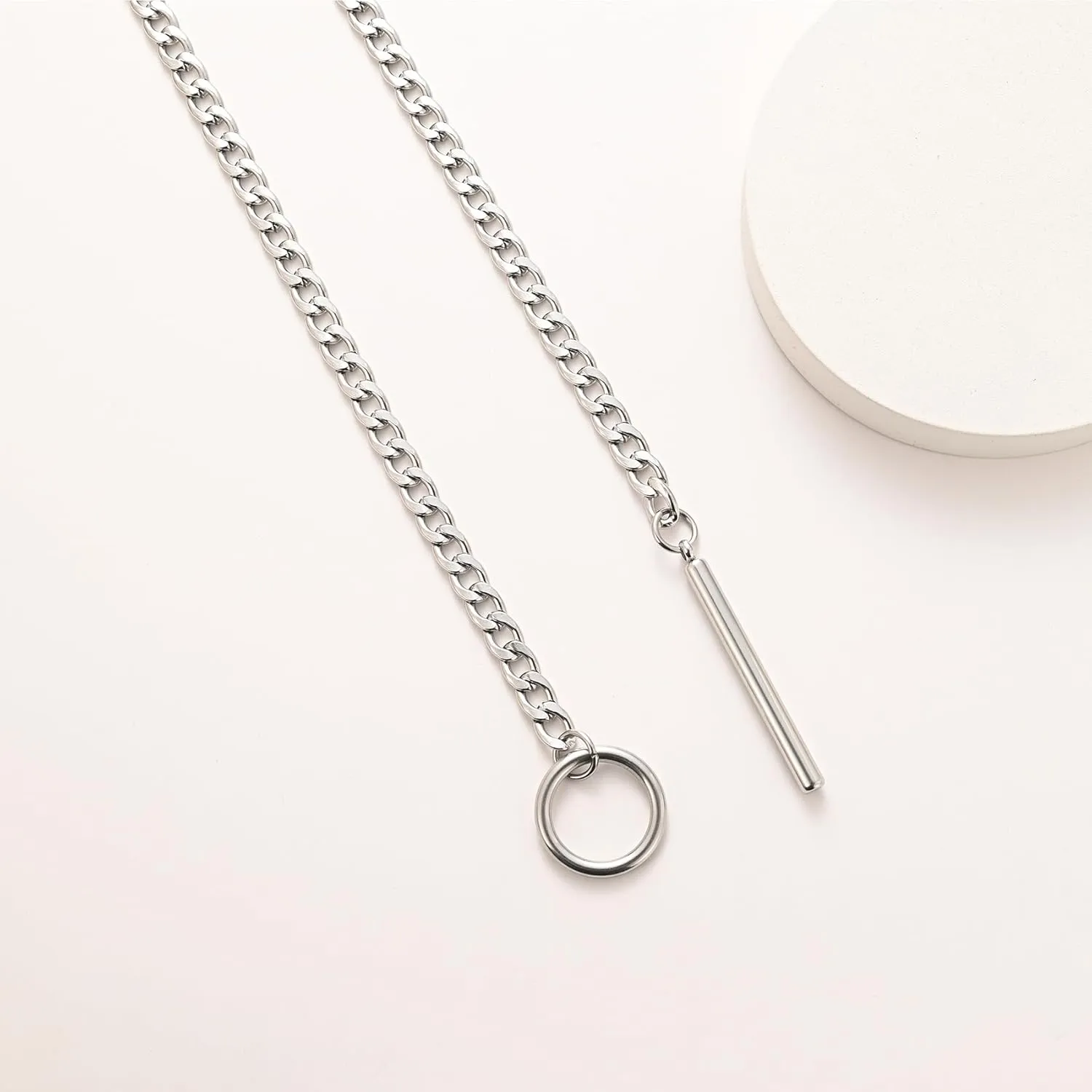 Heart O ring Slip Chain Necklaces for Women Stainless Steel Cuban Chain Bar Necklace Punk Rock Collar Necklace Handmade Adjustable Lariat Y Necklaces for Men