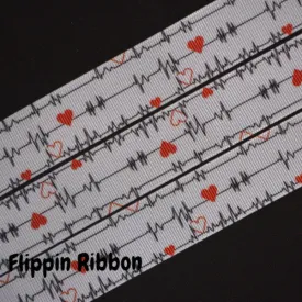 Heartbeat Ribbon - 1 inch Printed Grosgrain