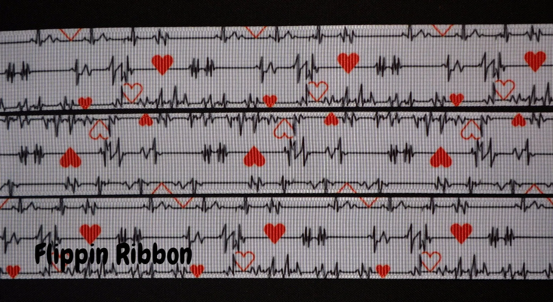 Heartbeat Ribbon - 1 inch Printed Grosgrain