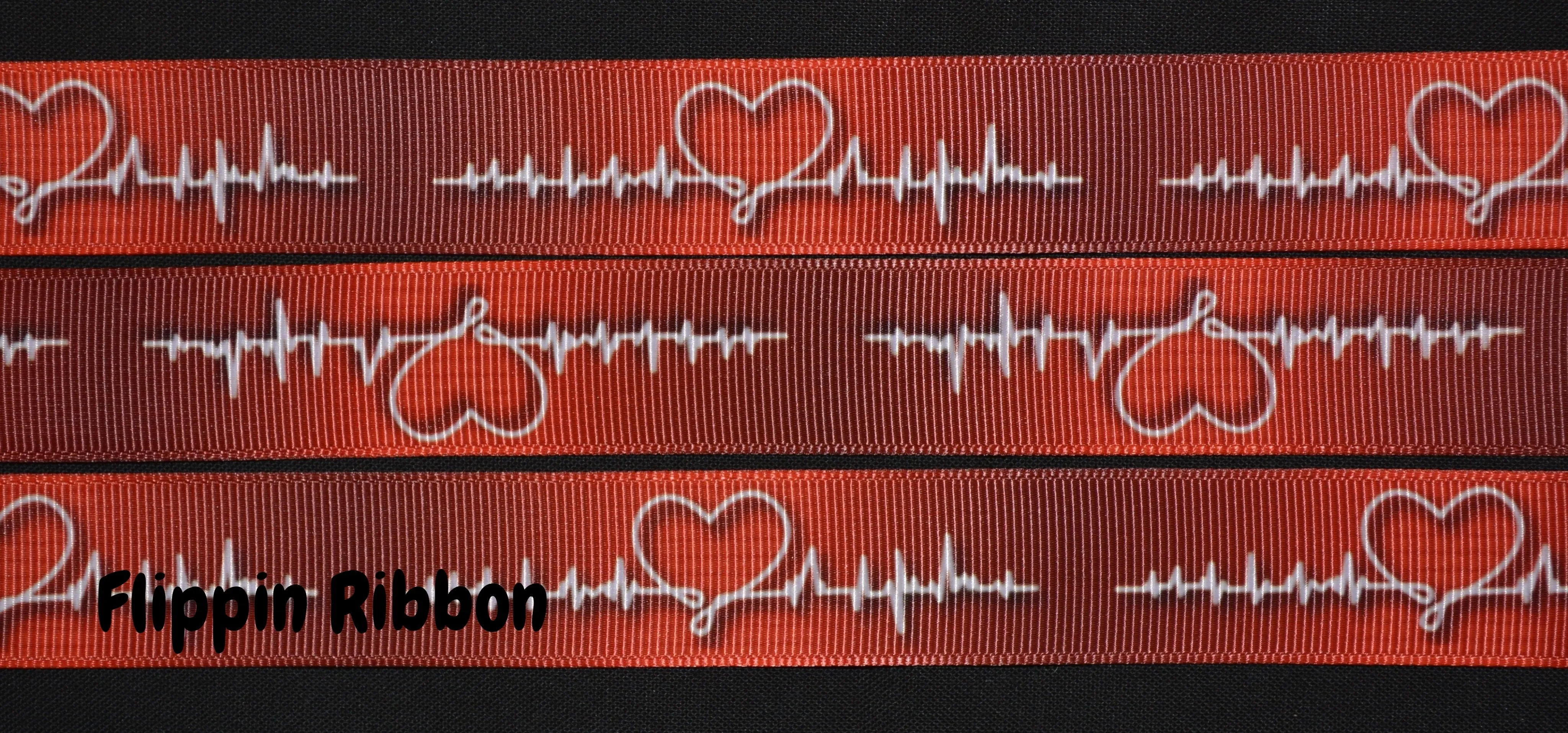 Heartbeat Ribbon - 7/8 inch Printed Grosgrain