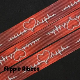 Heartbeat Ribbon - 7/8 inch Printed Grosgrain