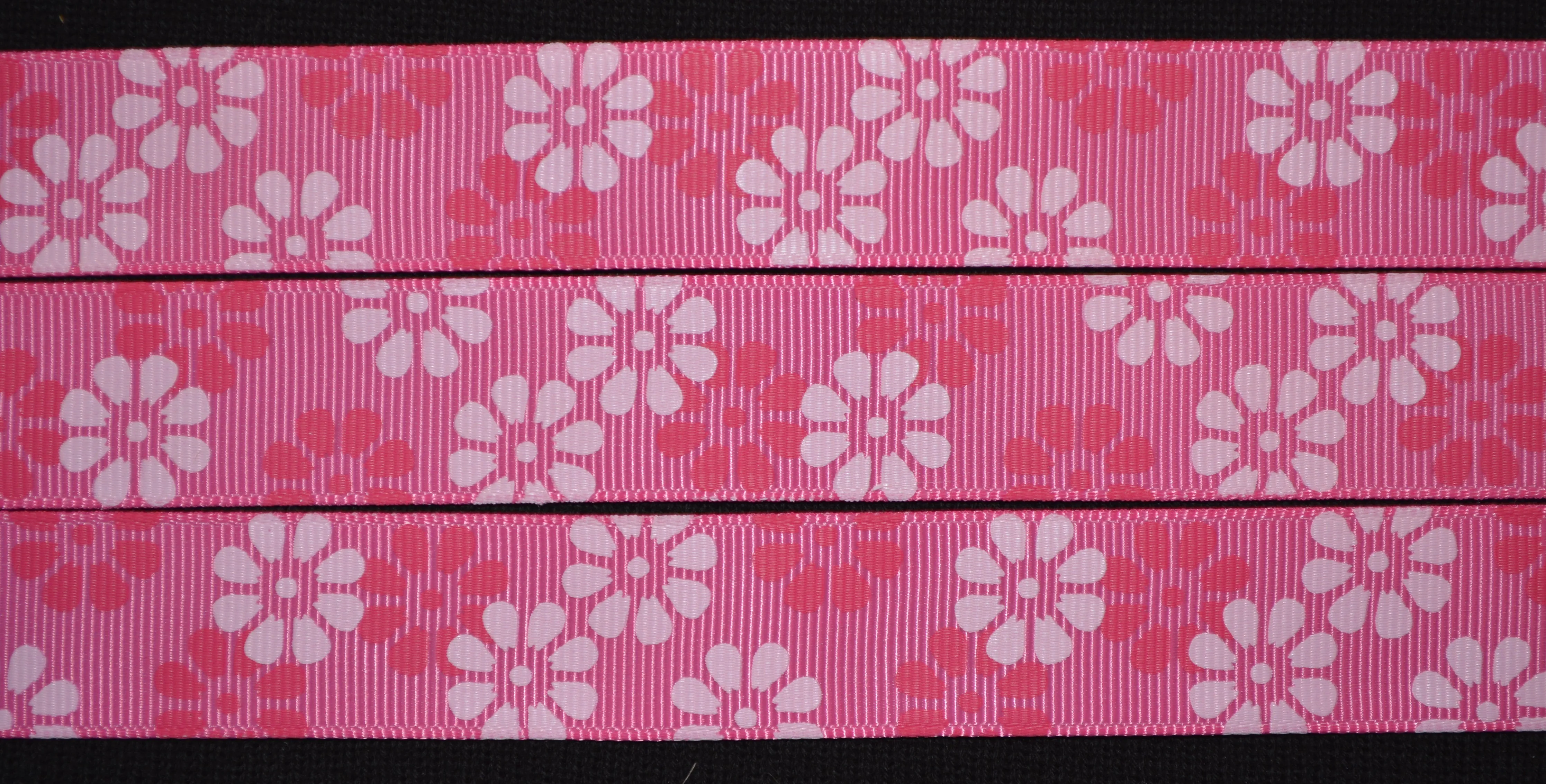Hot Pink Floral Ribbon - 7/8 inch Printed Grosgrain