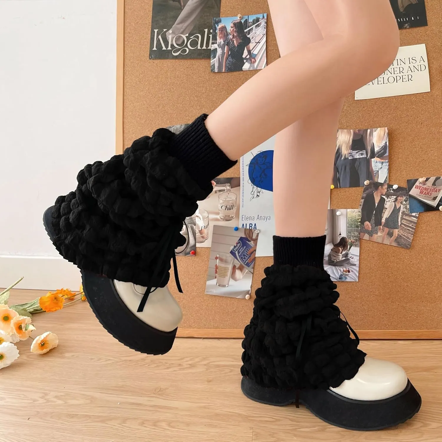 HYTENSUN Women Girls Leg Warmers Y2k Kawaii Japanese Bubble Lacing Thigh High Slipper Socks Loose Socks