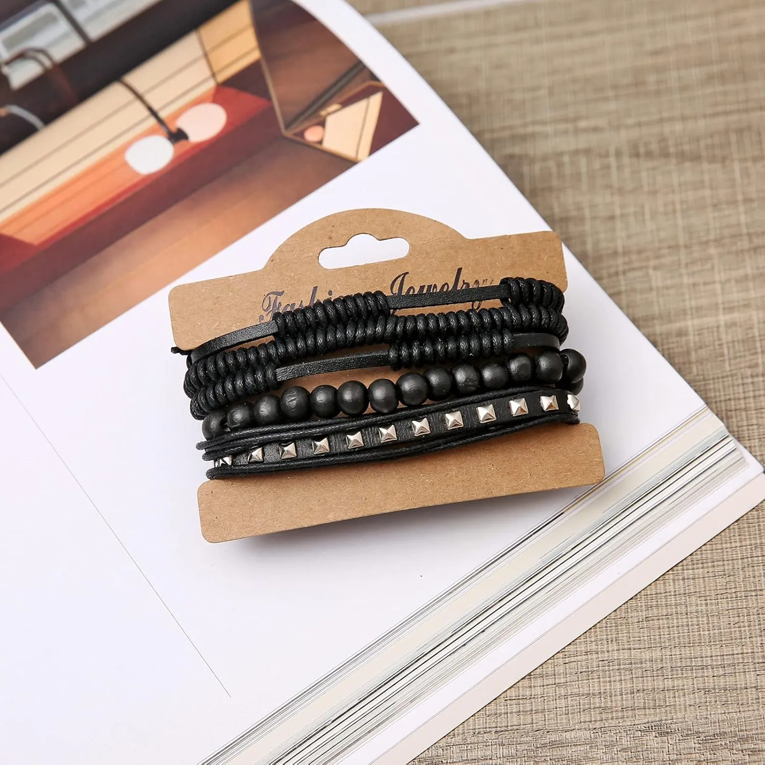 HZMAN Wrap Bracelets Men Women, Hemp Cords Wood Beads Ethnic Tribal Bracelets, Leather Wristbands
