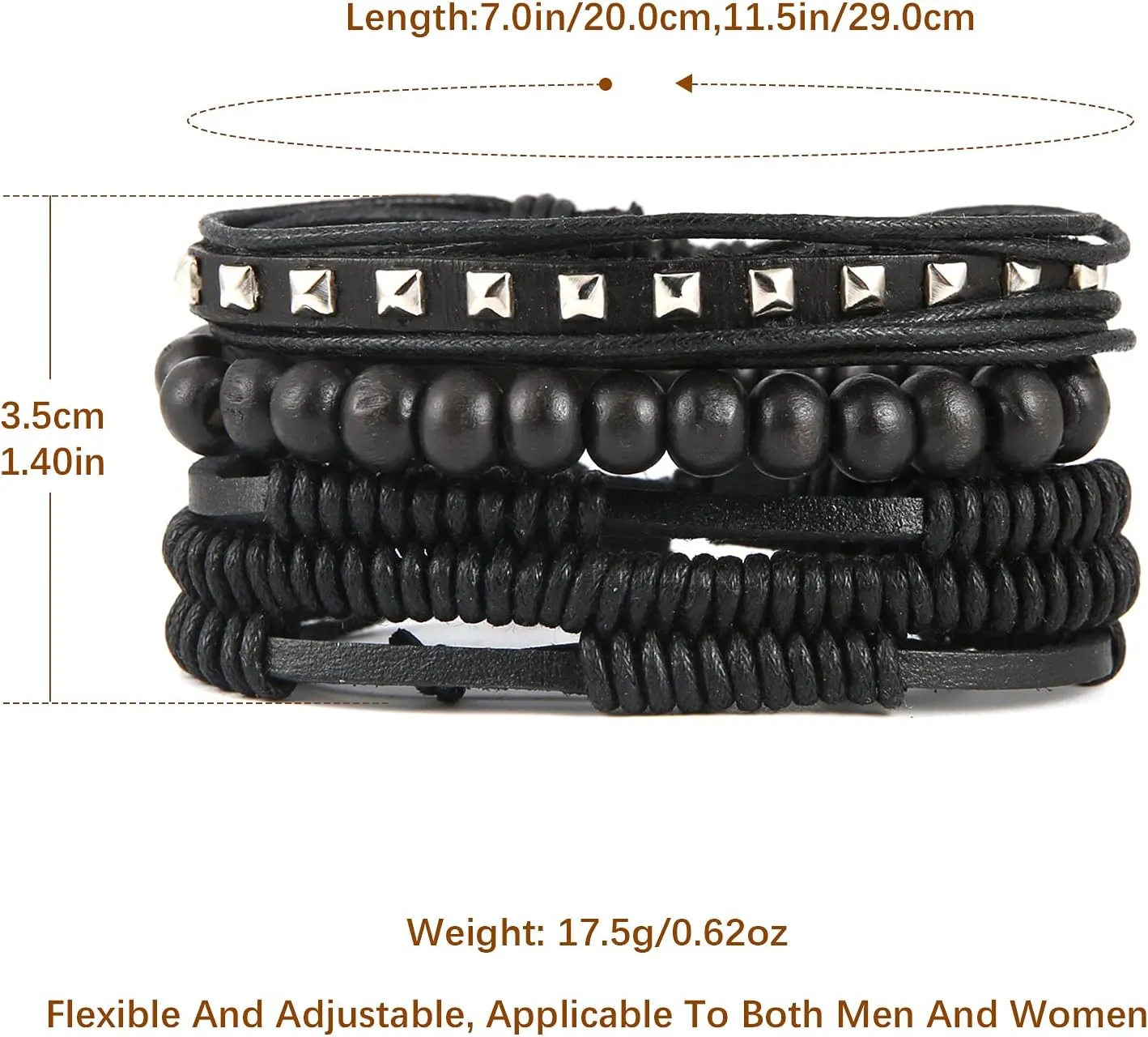 HZMAN Wrap Bracelets Men Women, Hemp Cords Wood Beads Ethnic Tribal Bracelets, Leather Wristbands