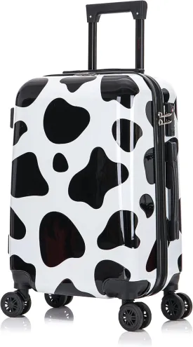 InUSA Cow Print Luggage with Spinner Wheels | Durable Lightweight Hardside Suitcase | Travel Bag with Handle and Trolley | 20-Inch Carry On Small Luggage