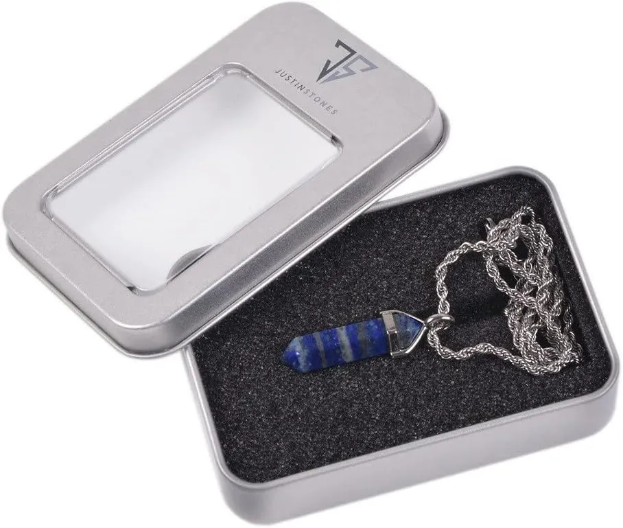 Justinstones Hexagonal Pointed Reiki Chakra Pendant Stainless Steel Chain Necklace 20" Iron Gift Box