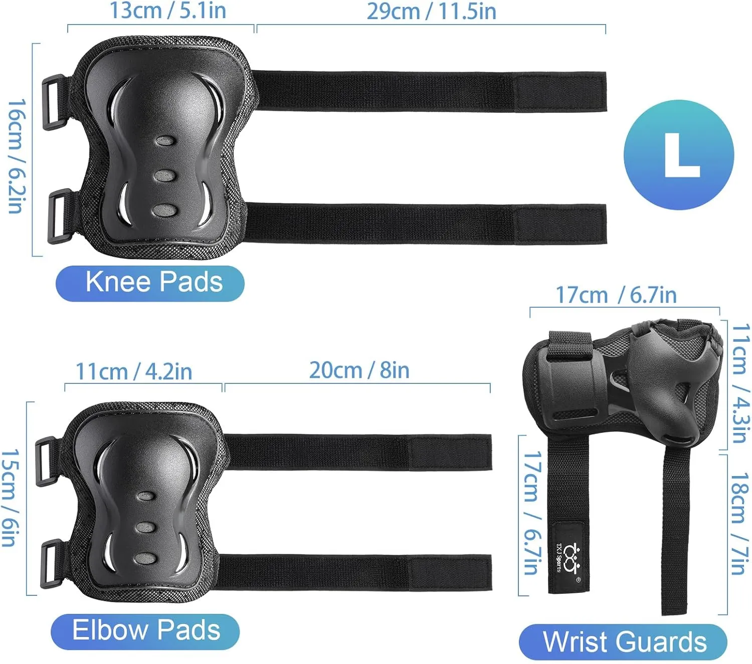 Kids/Youth/Adult Knee Pads Elbow Pads with Wrist Guards Protective Gear Set 6 Pack for Roller Skating Skateboard Cycling Skating Bike Scooter Riding Sports