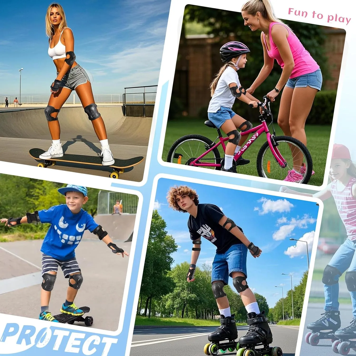 Kids/Youth/Adult Knee Pads Elbow Pads with Wrist Guards Protective Gear Set 6 Pack for Roller Skating Skateboard Cycling Skating Bike Scooter Riding Sports