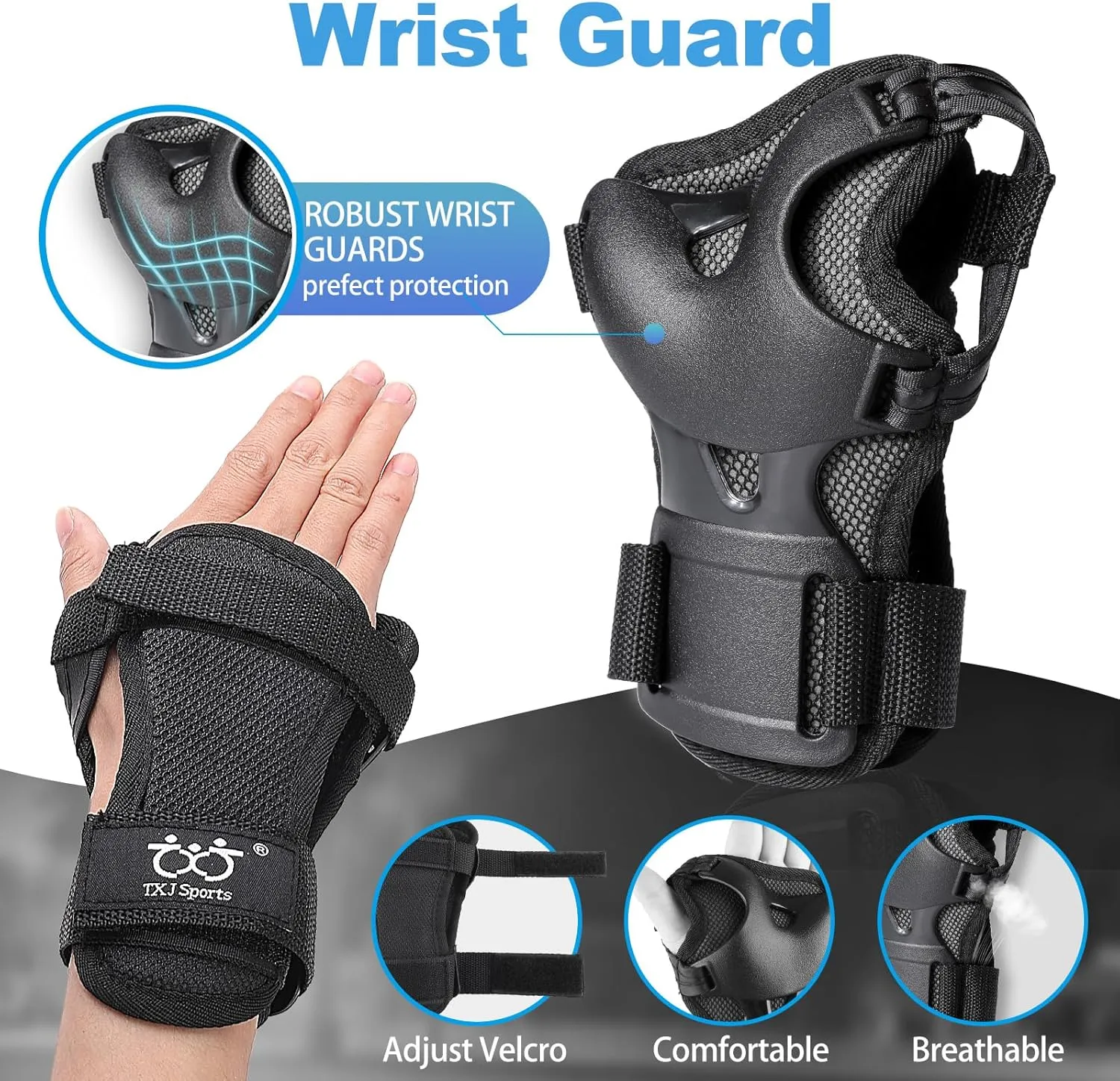 Kids/Youth/Adult Knee Pads Elbow Pads with Wrist Guards Protective Gear Set 6 Pack for Roller Skating Skateboard Cycling Skating Bike Scooter Riding Sports
