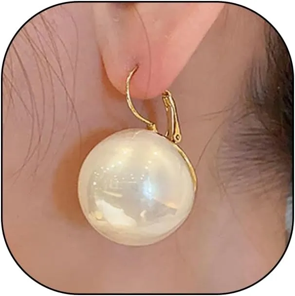 Large Pearl Earrings for Women Dainty 20MM Big Pearl Drop Dangle Earrings Hypoallergenic Gold Hoop Earrings Trendy Birthday Jewelry Accessories Gifts