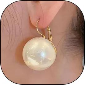 Large Pearl Earrings for Women Dainty 20MM Big Pearl Drop Dangle Earrings Hypoallergenic Gold Hoop Earrings Trendy Birthday Jewelry Accessories Gifts