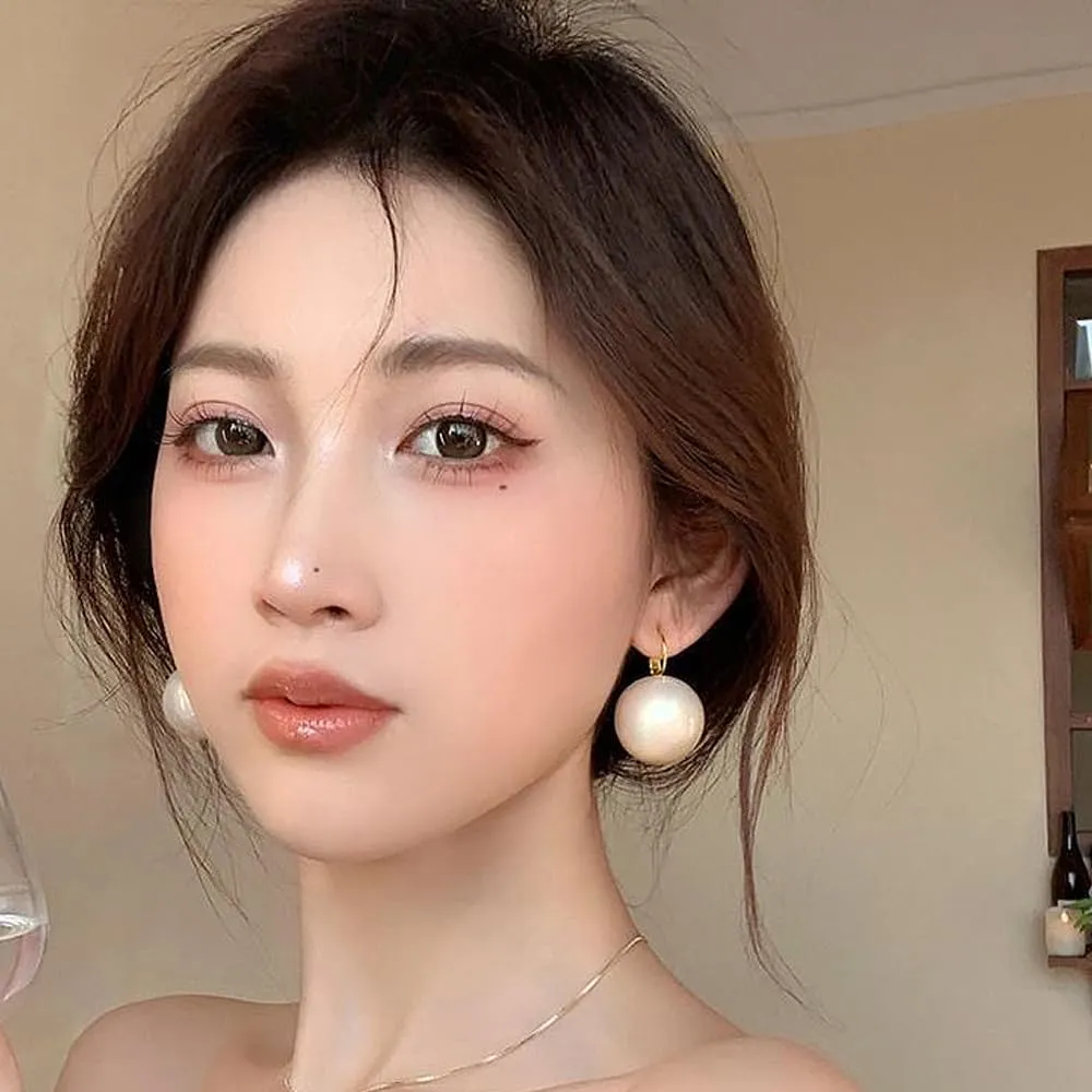 Large Pearl Earrings for Women Dainty 20MM Big Pearl Drop Dangle Earrings Hypoallergenic Gold Hoop Earrings Trendy Birthday Jewelry Accessories Gifts