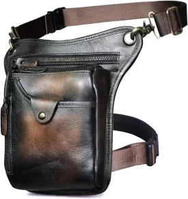 Le'aokuu Mens Genuine Leather Outdoor Sporting Hicking Waist Hip Pack Messenger Shoulder Drop Leg Thigh Bag Pouches For Women (211-5 Coffee)