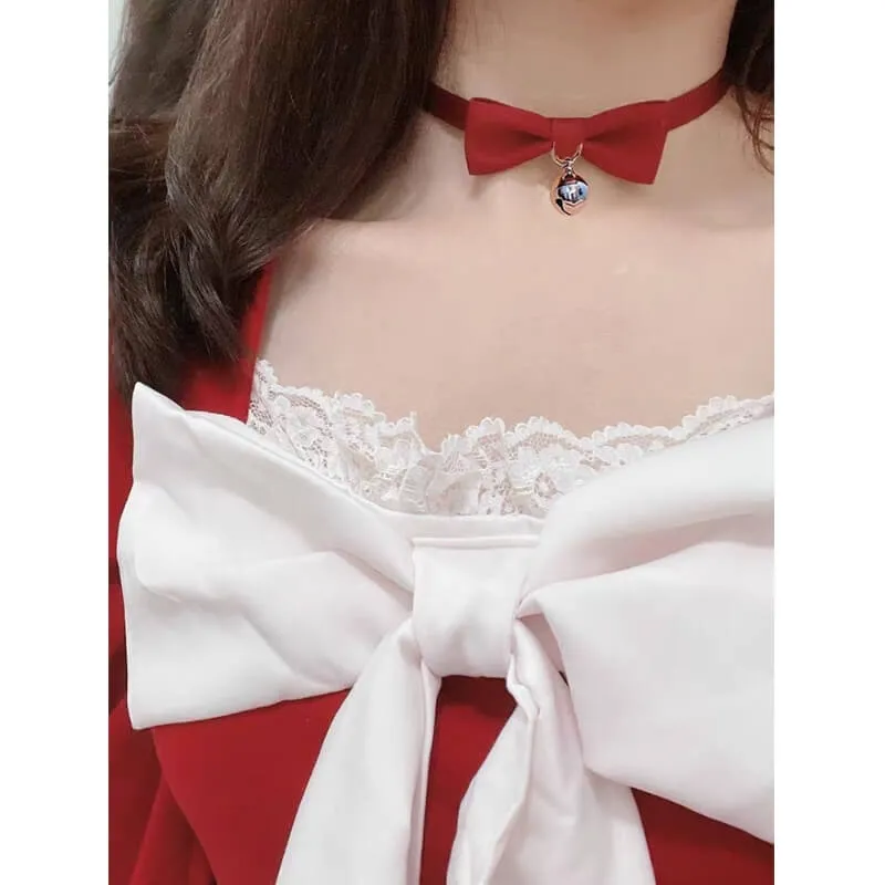 Lolita bow bell velvet choker