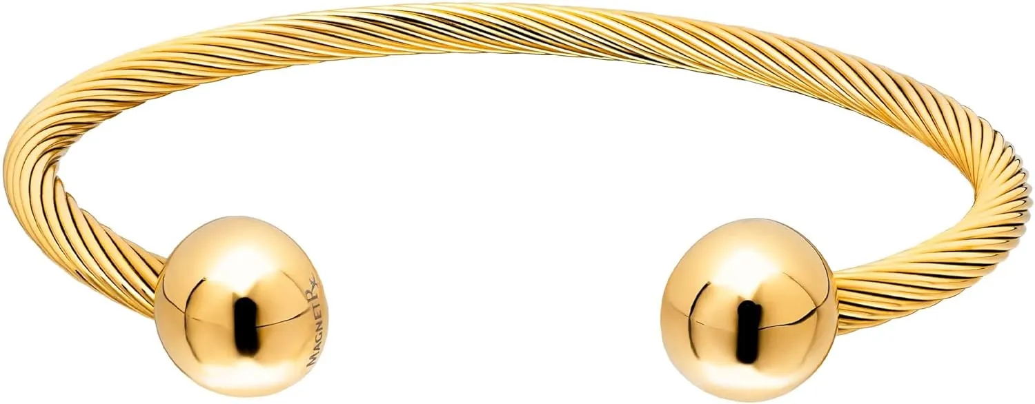 MagnetRX Magnetic Bracelet Cuff - Twisted Cable Stainless Steel Bangle Magnetic Bracelets - Elegant Golf Bracelet Men & Women (Gold | Small)