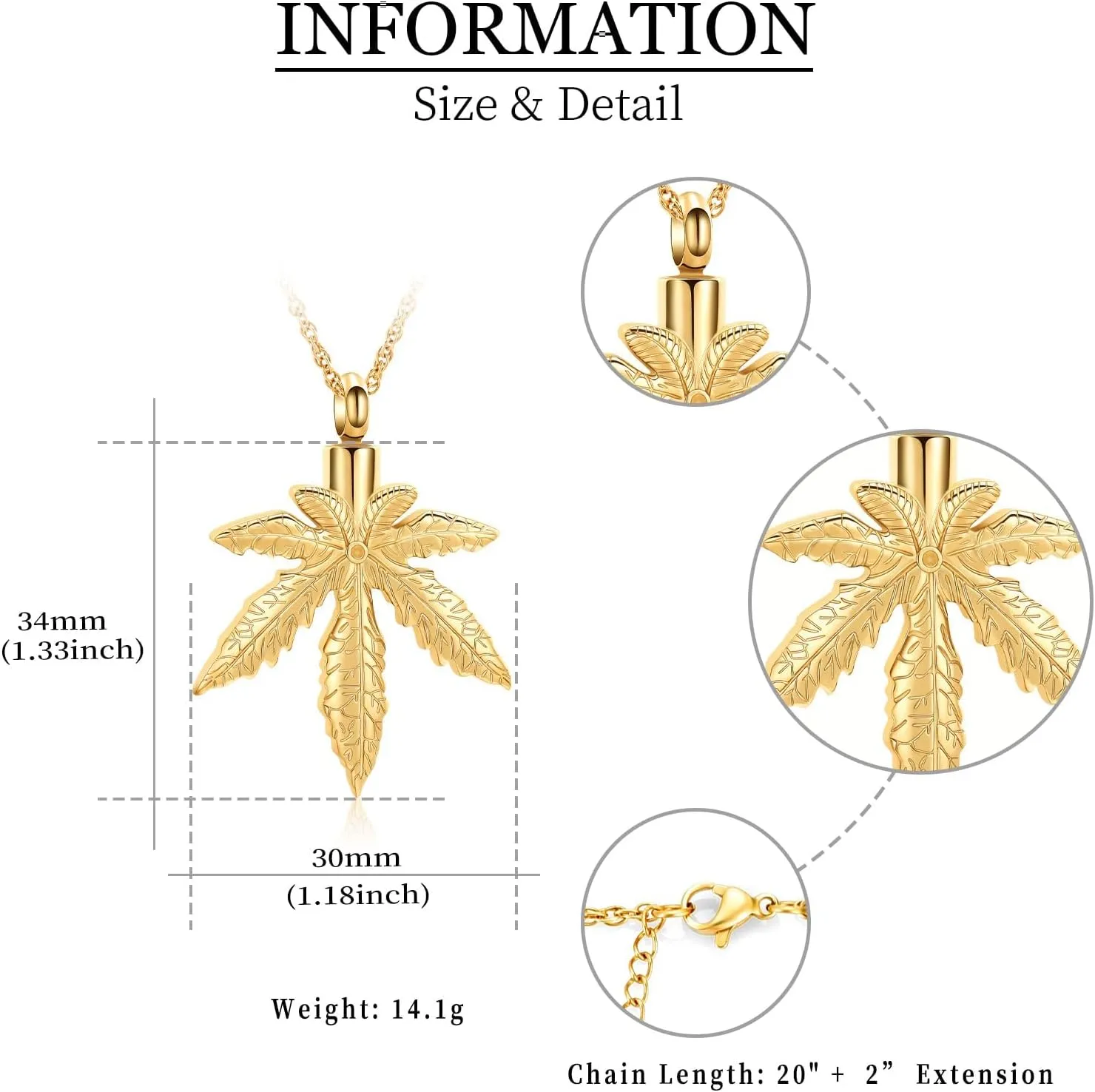 Marijuana Leaves Cremation Urn Necklaces for Ashes Maple Leaf Cremation Jewelry Memorial Human Ashes Keepsake Pendant Jewelry for Women Men