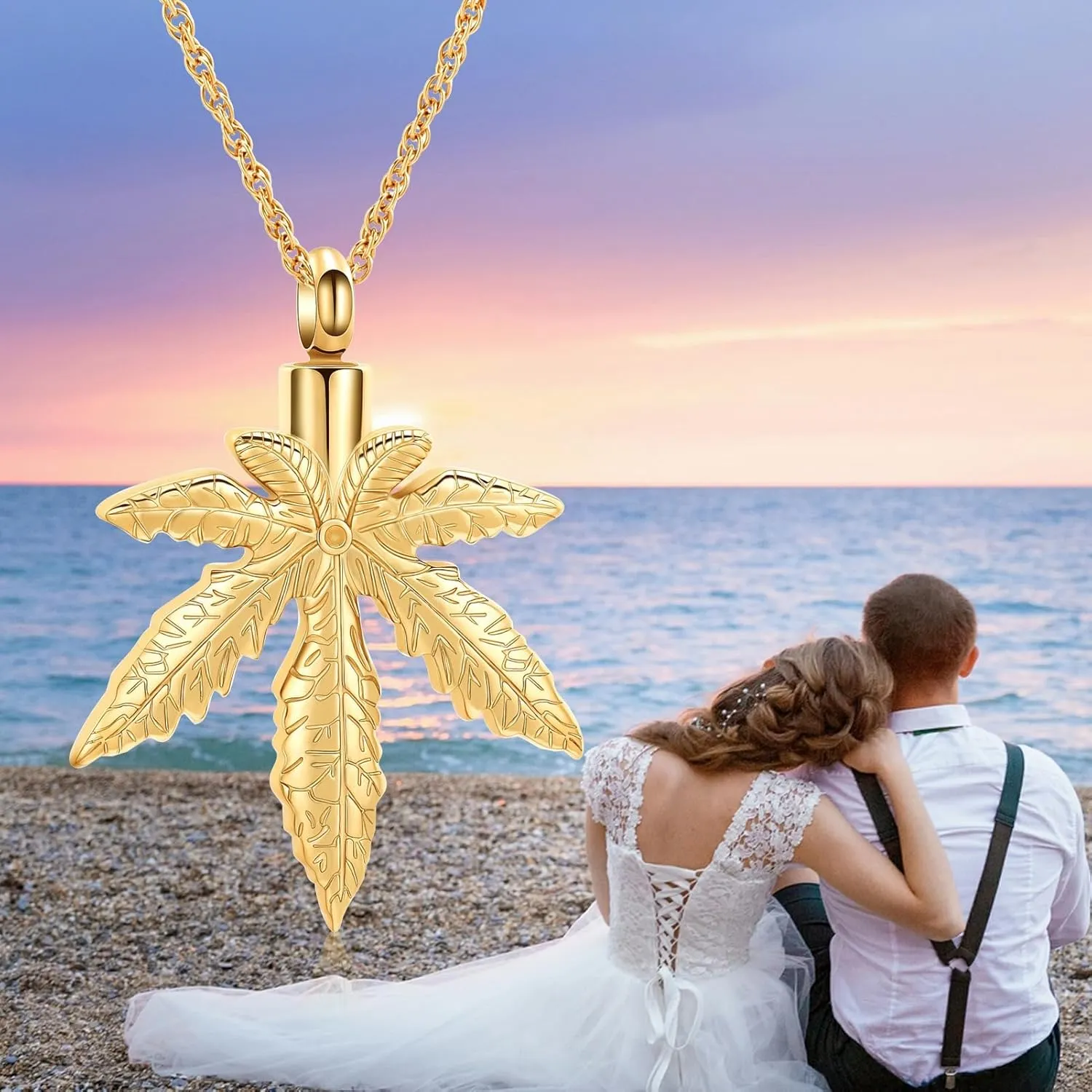 Marijuana Leaves Cremation Urn Necklaces for Ashes Maple Leaf Cremation Jewelry Memorial Human Ashes Keepsake Pendant Jewelry for Women Men